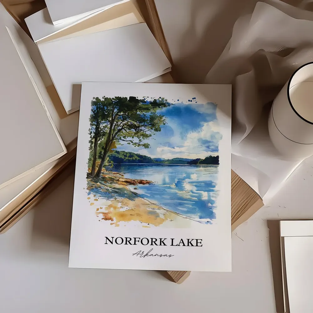 Norfork Lake Watercolor Travel Poster, Arkansas - Image 2