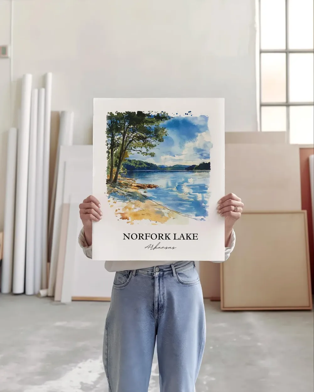 Norfork Lake Watercolor Travel Poster, Arkansas - Image 3