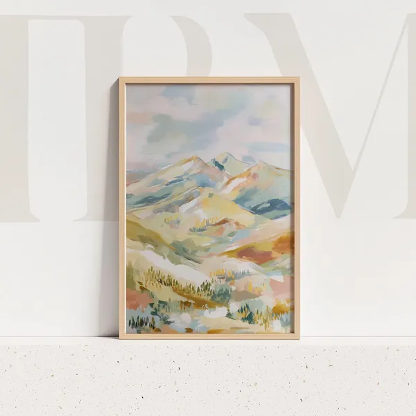 Pastel Mountain Landscape Art Print, Scenic Nature