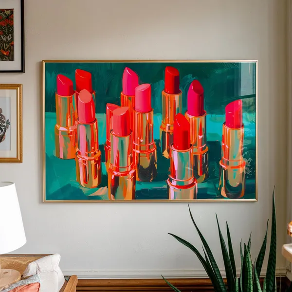 Lipstick Print, Teal Gold Beauty Salon Decor