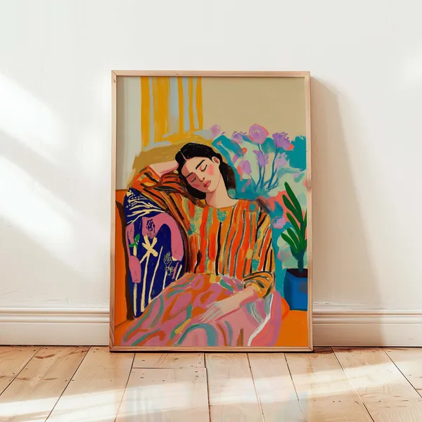 Retro Lady Sleeping Vintage Decor Art Print