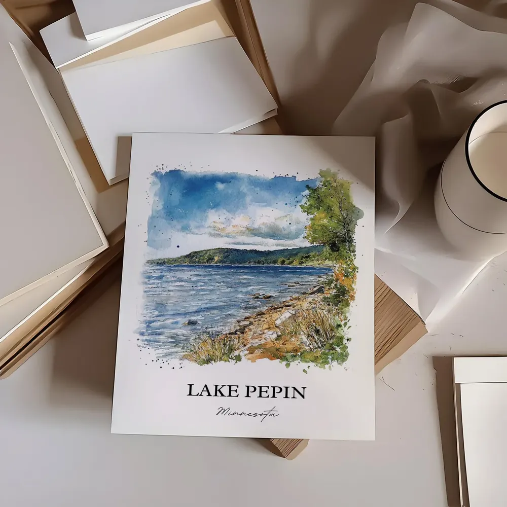 Lake Pepin Minnesota Watercolor Travel Poster Print - Image 2