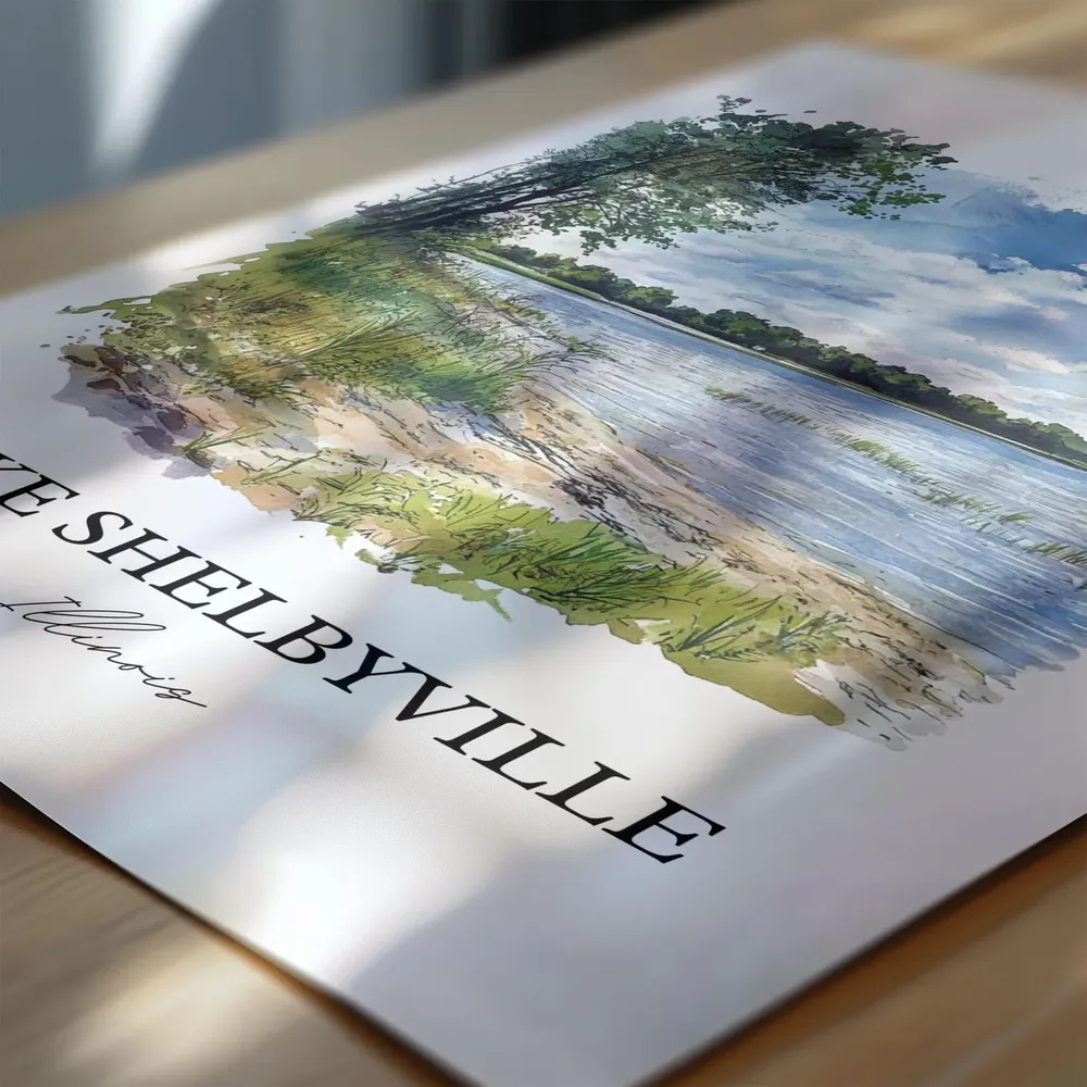 Lake Shelbyville Watercolor Travel Poster, Illinois - Image 6