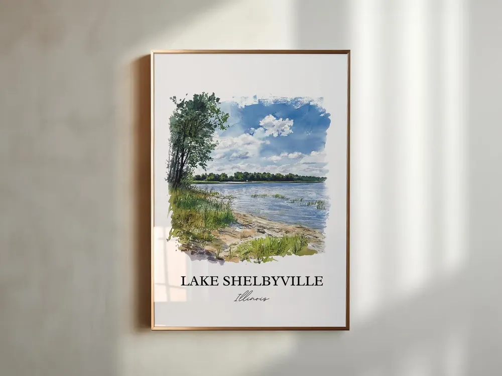 Lake Shelbyville Watercolor Travel Poster, Illinois - Image 5