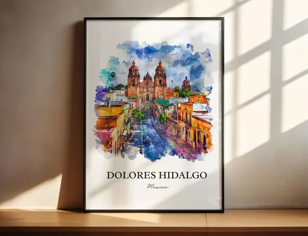 Dolores Hidalgo Watercolor Travel Poster, Guanajuato