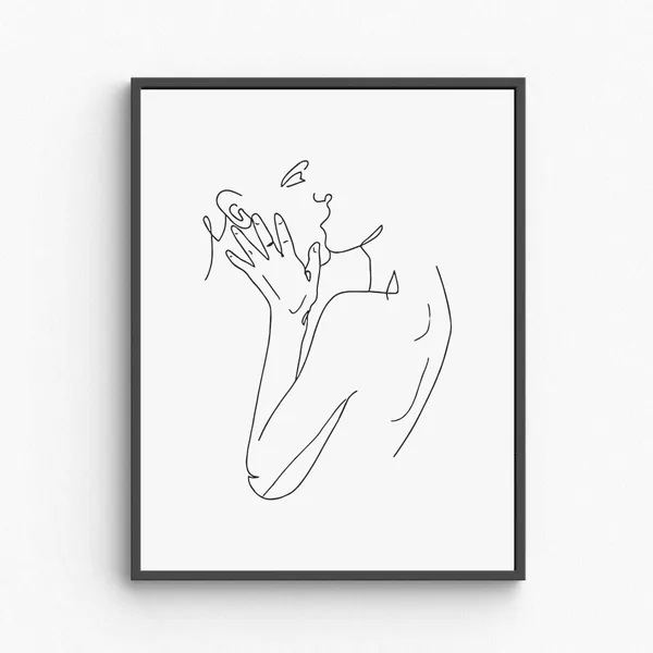 Minimalist Couple Kiss Art, Romantic Line Drawing