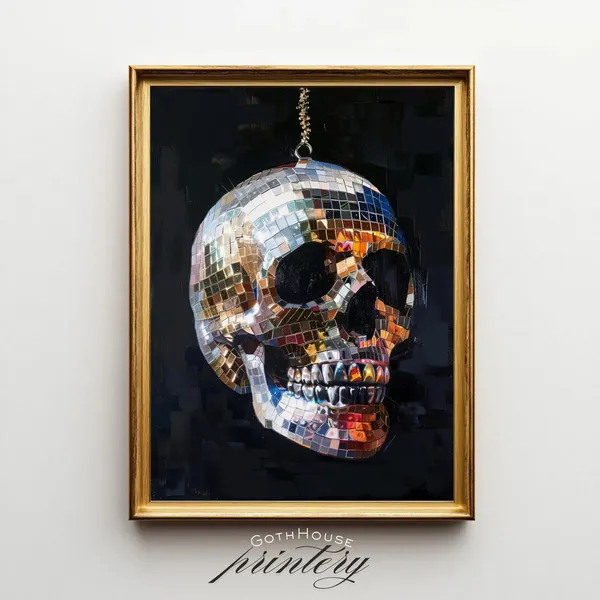 Disco Ball Skull Goth Glam Poster Print