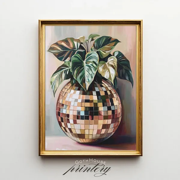 Disco Ball Wall Art - Retro Funky Botanical Print