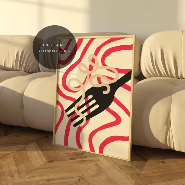 Hand Drawn Pasta Retro Spaghetti Art Print