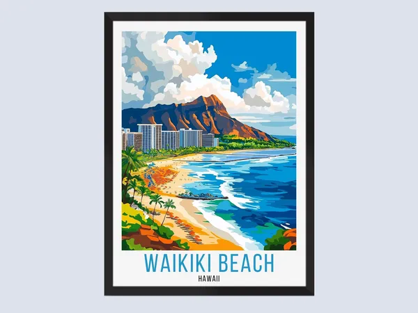 Waikiki Beach Travel Poster, Home Decor Print