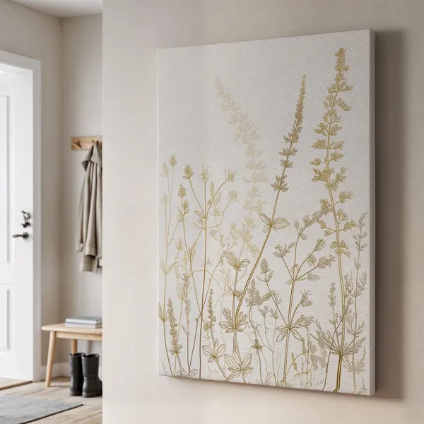 Minimalist Botanical Art Print, Gold Flowers And Leaves