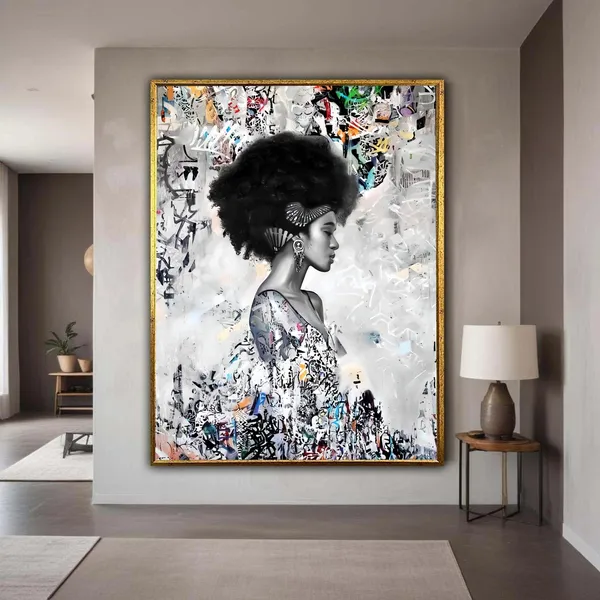 Afro Woman Portrait, Abstract Urban Art Print