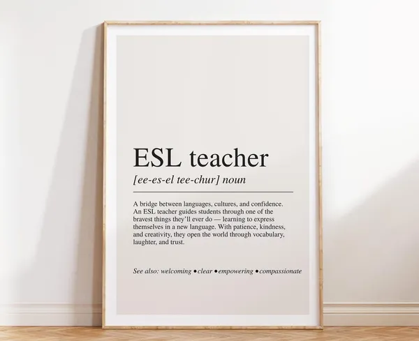 ESL Teacher Definition Art Print, Classroom Wall Art