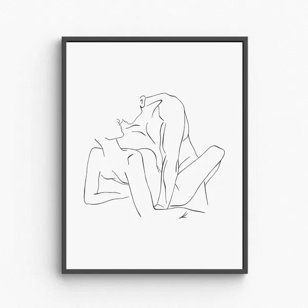 Minimalist Romantic Couple Line Art Print, Love Decor