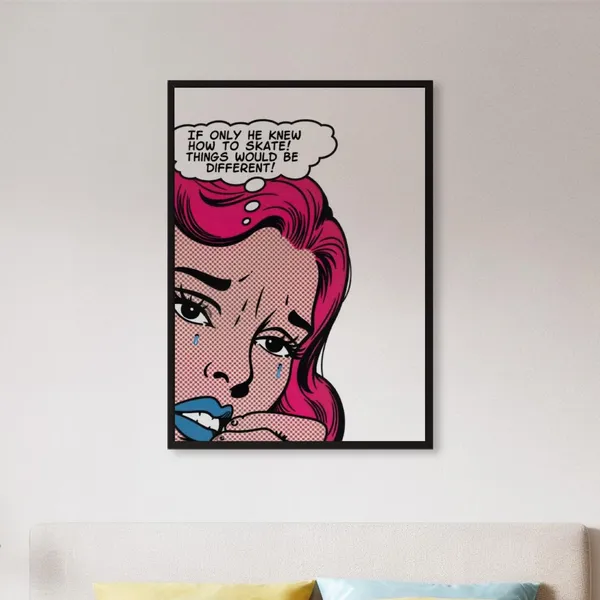 Crying Girl Pop Art Poster, Retro Comic Style