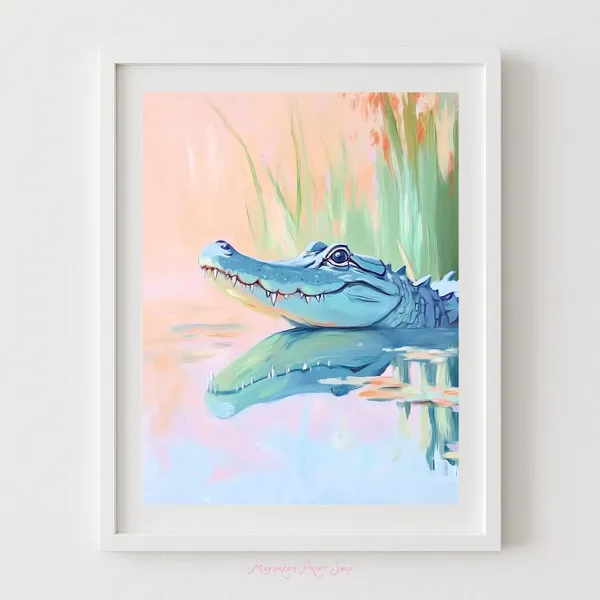 Pastel Alligator Art Print, Cute Swamp Animal Poster