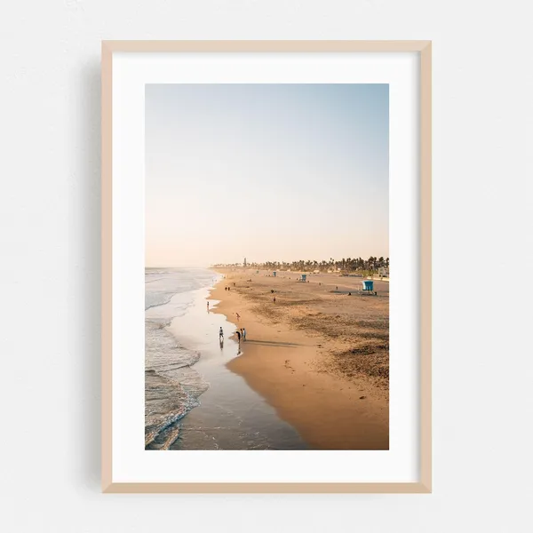 Huntington Beach Travel Poster, Coastal Sunset Scene