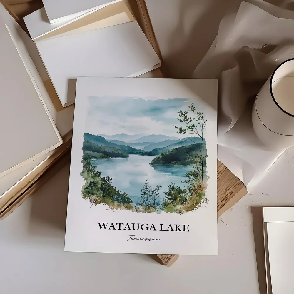 Watauga Lake Travel Poster, Tennessee Watercolor Art Print - Image 2