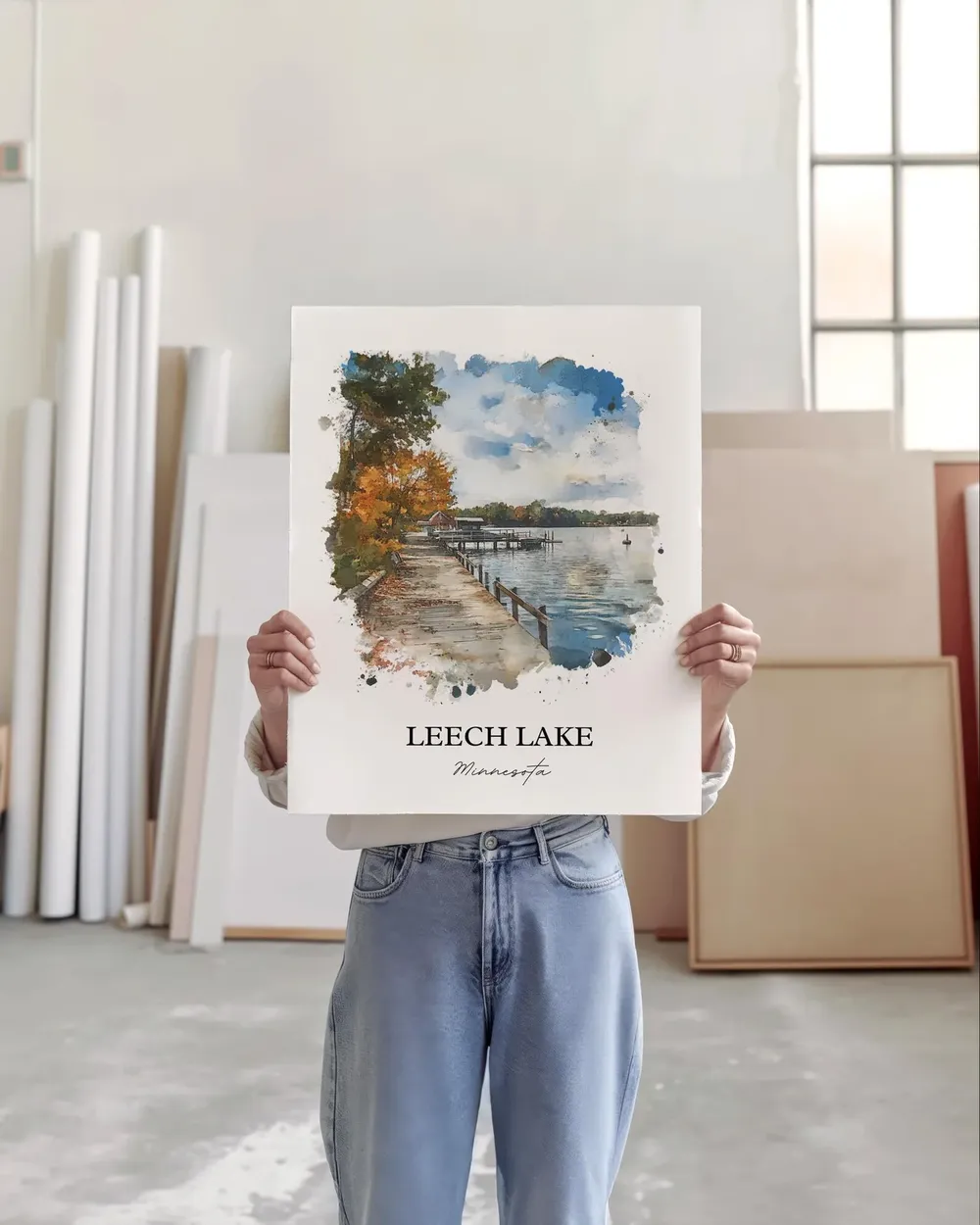 Leech Lake Minnesota Watercolor Travel Poster - Image 4