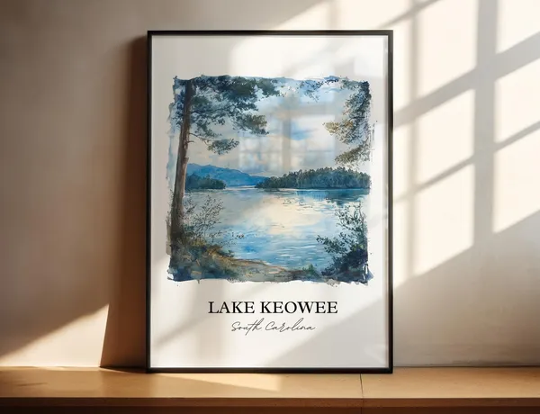 Lake Keowee, South Carolina Watercolor Travel Poster