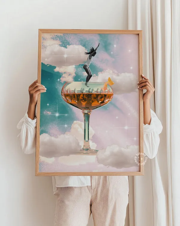 Retro Negroni Cocktail Collage Art Print, Vintage
