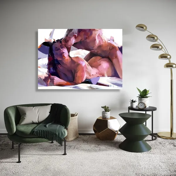 Intimate Couple Embrace, Modern Abstract Art Print