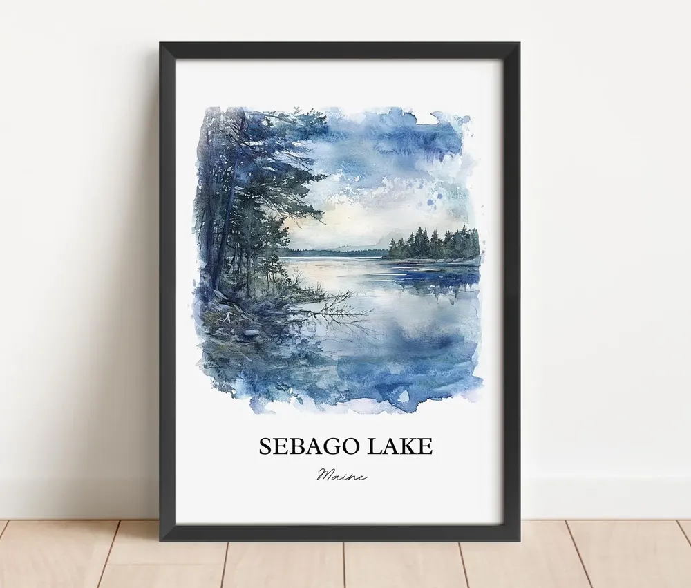 Sebago Lake Watercolor Travel Poster, Casco Maine - Image 2
