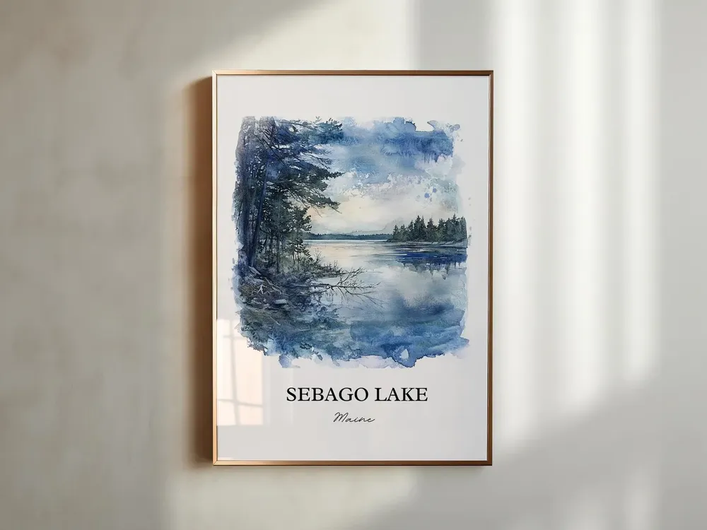 Sebago Lake Watercolor Travel Poster, Casco Maine - Image 5