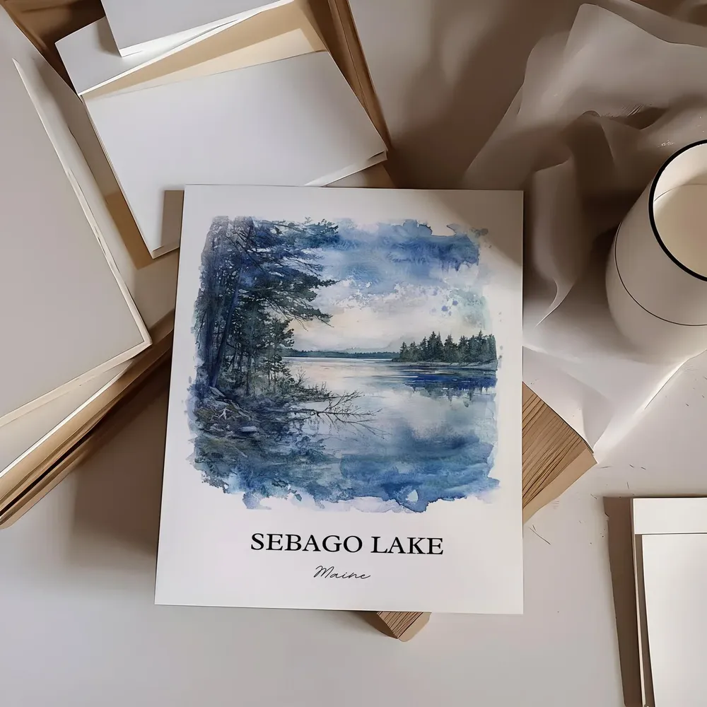Sebago Lake Watercolor Travel Poster, Casco Maine - Image 3