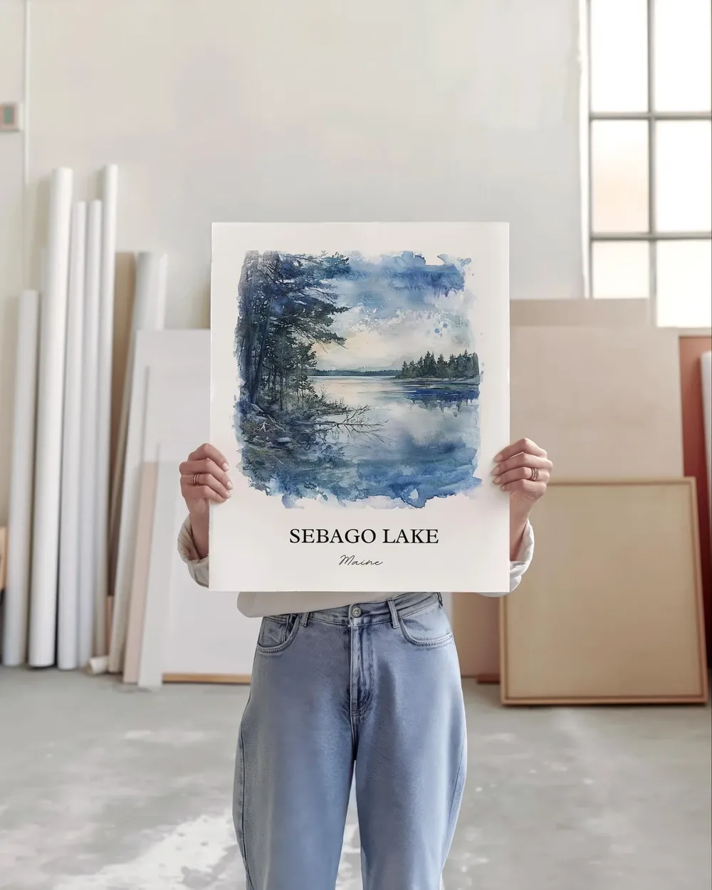 Sebago Lake Watercolor Travel Poster, Casco Maine - Image 4