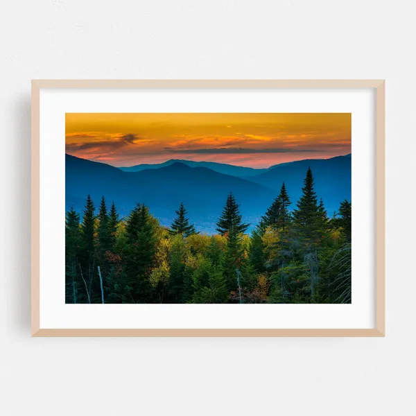 New Hampshire Mountain Sunset Art Print, Autumn Landscape