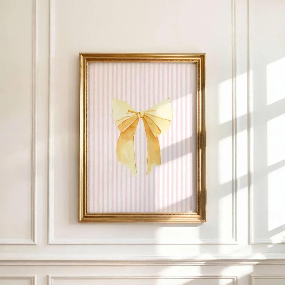 Pink Stripes With Yellow Bow Art Print
