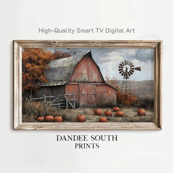 Rustic Fall Barn Art Print, Cozy Autumn Landscape