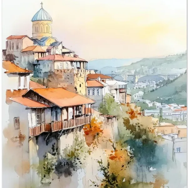 Tbilisi Georgia Watercolor Painting Travel Poster