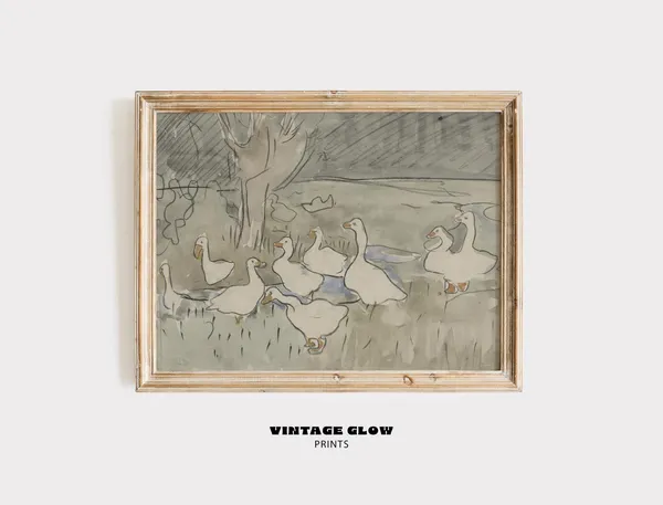Vintage Duck and Geese Watercolor Animal Art Print