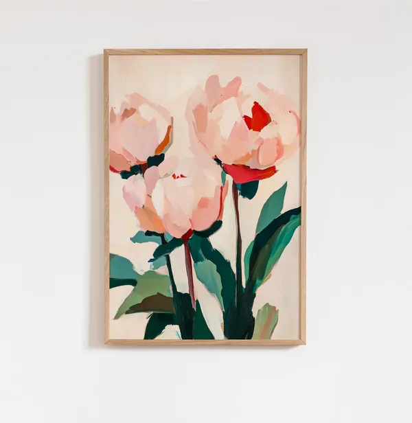 Abstract Peonies Oil Painting Print, Modern Botanical Decor