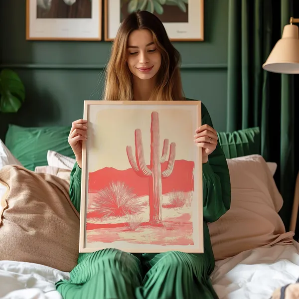 Vintage Cactus Desert Art Print, Southwest Poster