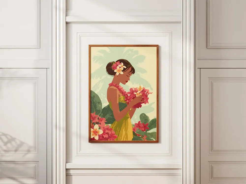 Woman Making Lei With Plumeria Flowers Art Print - Image 2