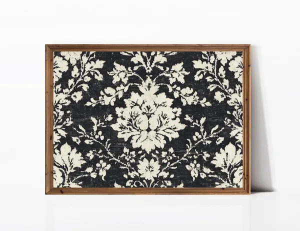 English Country Black Botanical Pattern, Vintage Farmhouse Art Print