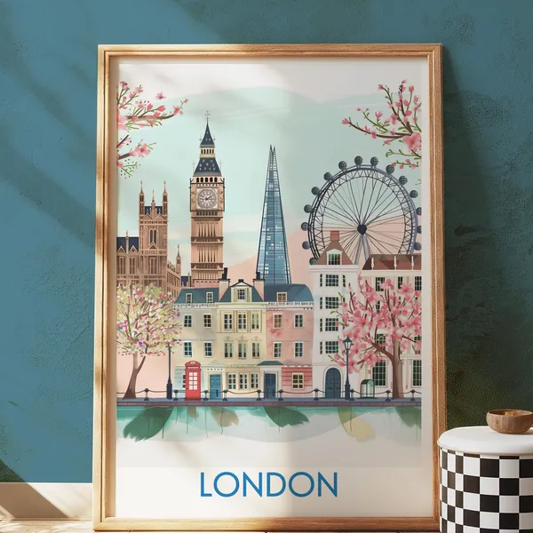 London Skyline Art Print, Colorful Cityscape