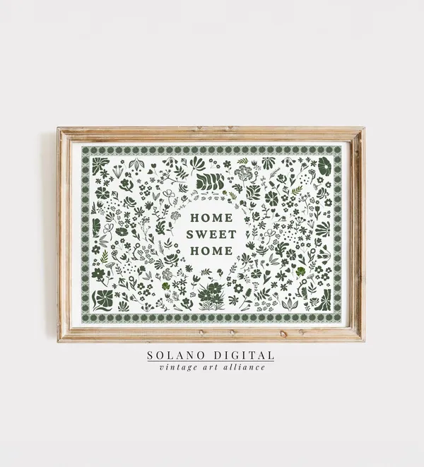 Home Sweet Print, Minimalist Green Floral Art Print