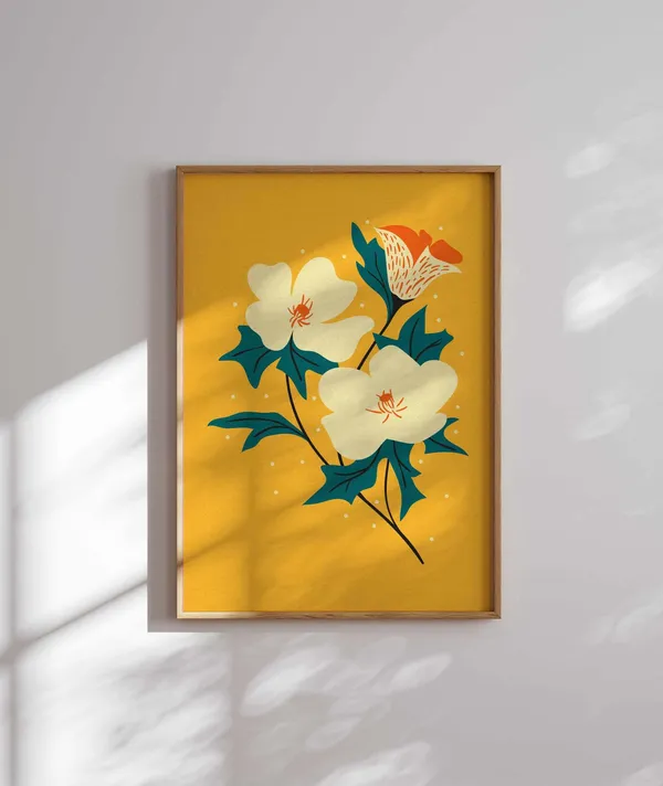 70s Groovy Floral Botanical Poster, Mid-Century Style