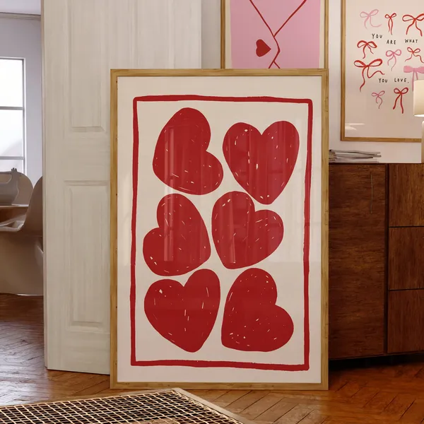 Red Hearts Coquette Wall Art Print, Y2K Eclectic