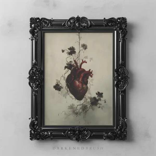 Anatomical Heart Art Print, Gothic Floral Vintage