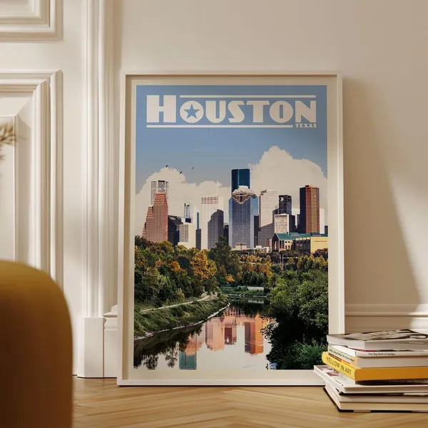 Houston Skyline, Texas Vintage Travel Poster