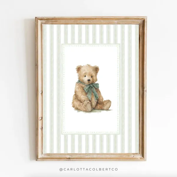 Bear Nursery Art, Grandmillennial Teddy Poster