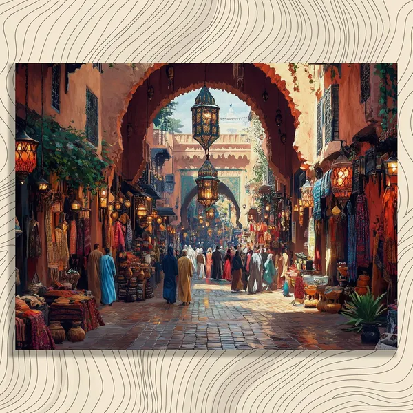 Moroccan Market Art Print, Marrakech Heritage Scene