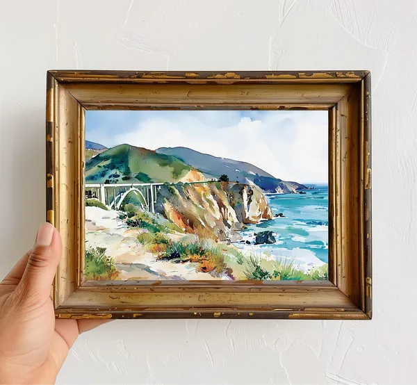 Big Sur Bixby Bridge Watercolor Travel Poster