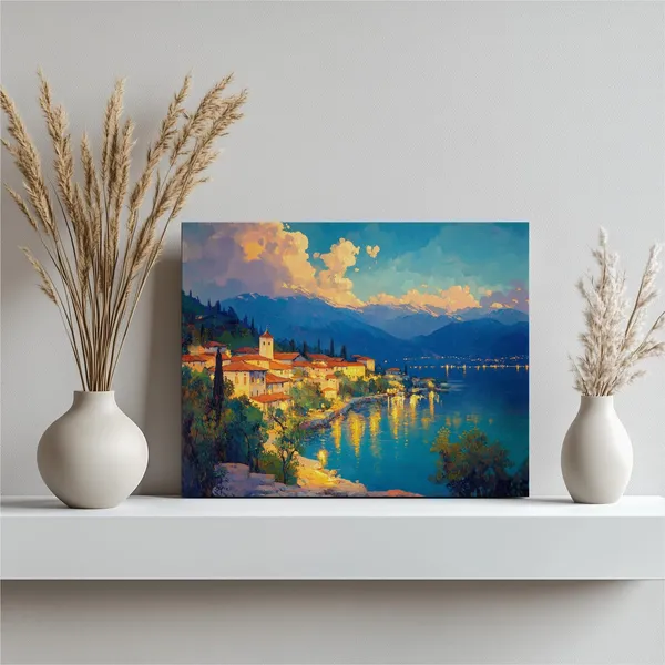 North Macedonia Ohrid Lakeside Painting, Landscape Art Print