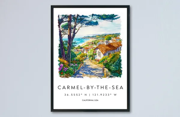 Carmel-By-the-Sea Watercolor Travel Poster